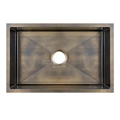 Antico ottone lussuoso Vintage Gold Cucina Sink 304 in acciaio inossidabile Single Bowl PVD Finish Undermount Basin per casa di campagna rustica Bronzo Cucina Sink per appartamento