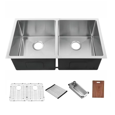 Lavelli da cucina doppi in acciaio inossidabile 304 popolari, lavello multifunzionale con accessori
