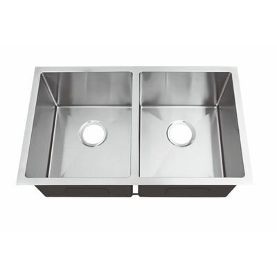 Round Double Bowl Kitchen Sink Polished Surface With Two Tap Holes